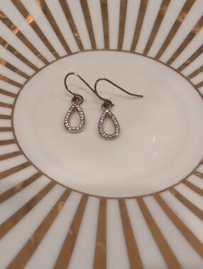 Gold Tone Pave Crystal Open Teardrop Dangle Earrings